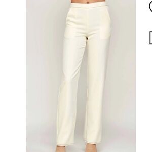 Strut & Bolt Cream straight leg pants women’s trousers side zipper Sz L new